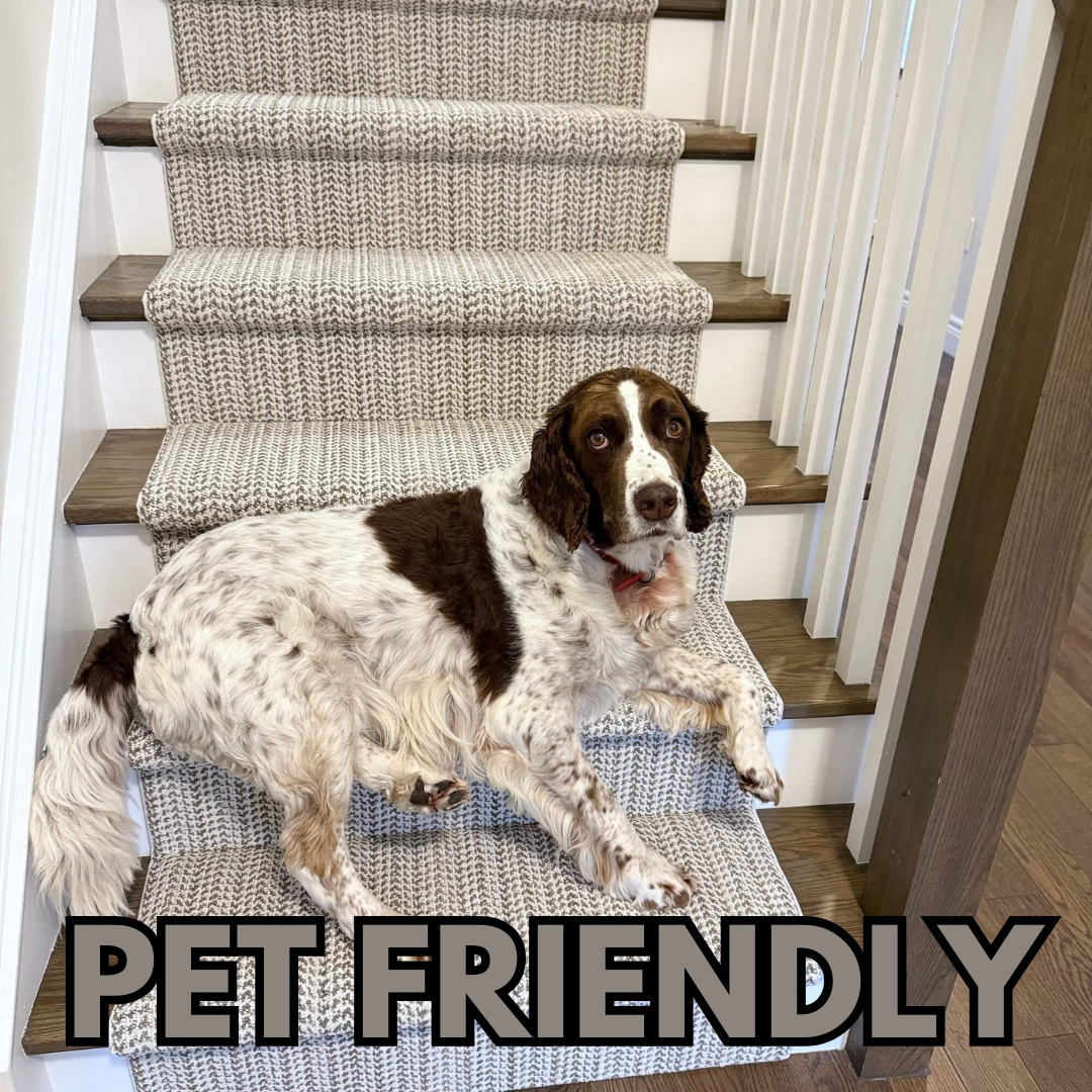 Pet friendly stair runner on oak wood stairs