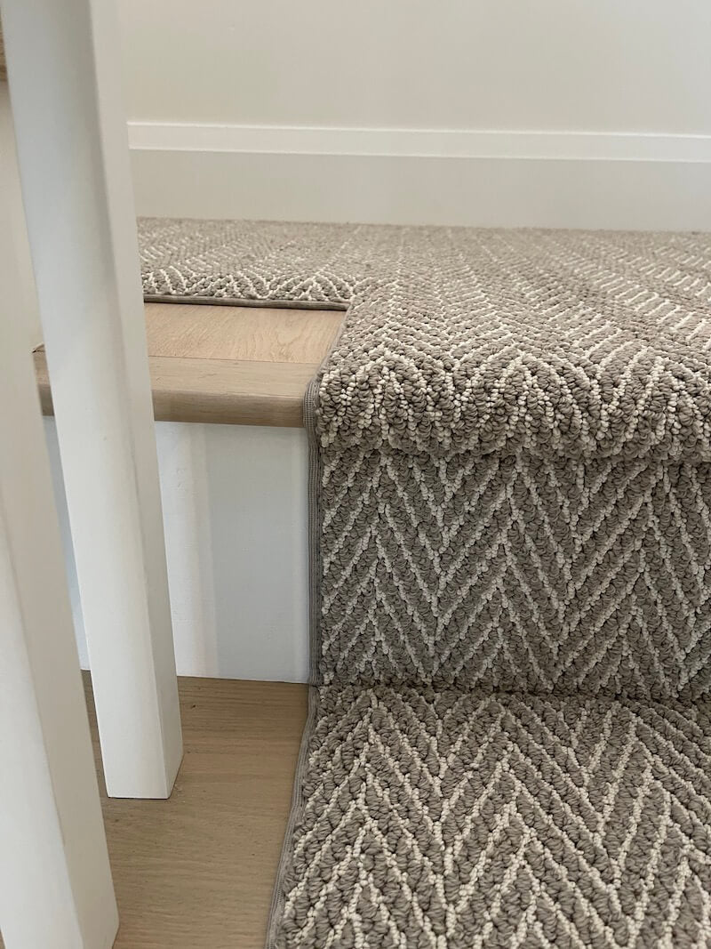 Gray Herringbone Stair runner with landing