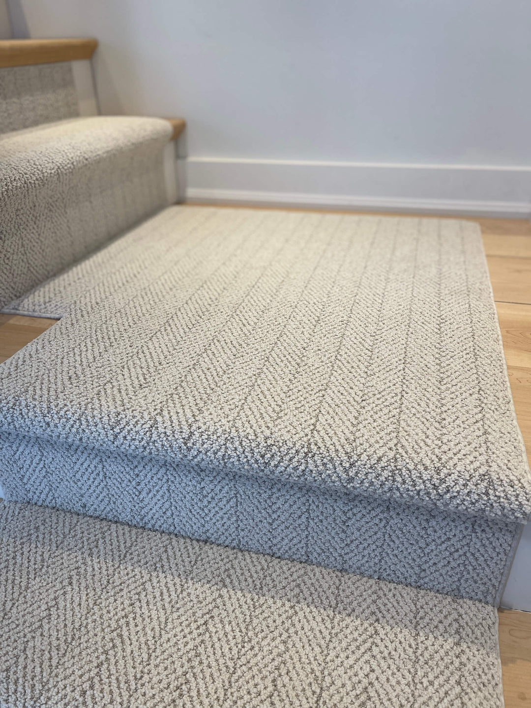 Herringbone Stair Runner Landing with a left turn